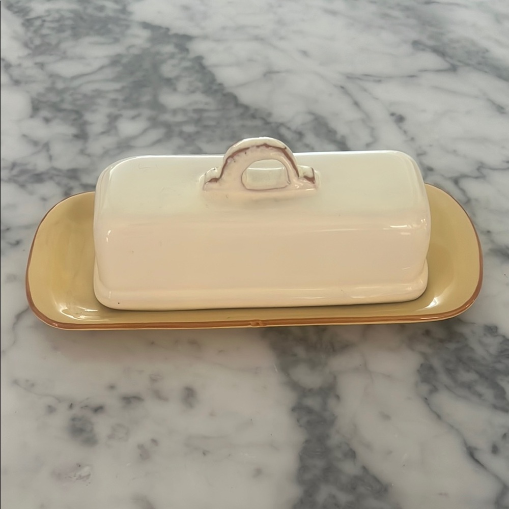 Cream Butter Dish with Yellow Tray